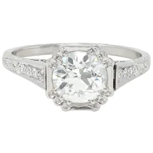 Art Deco 1.37 CTW Old European Cut Diamond Platinum Vintage Greek Key Engagement Ring