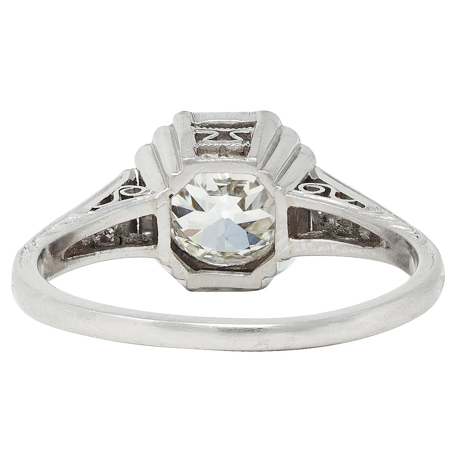 Art Deco 1.37 CTW Old European Cut Diamond Platinum Vintage Greek Key Engagement Ring