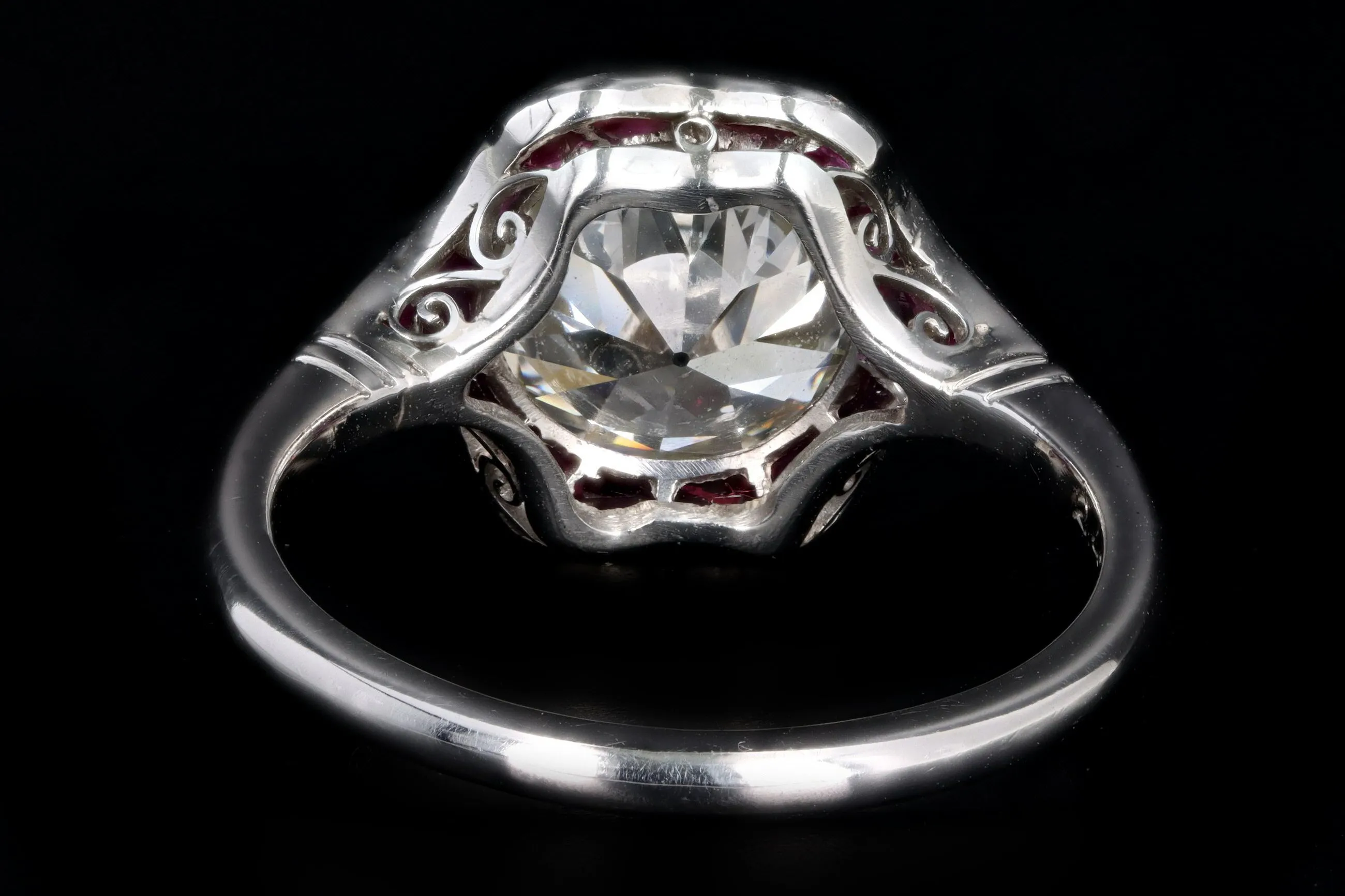 Art Deco Inspired 2.41 Carat Old European Cut Diamond & Natural Ruby Engagement Ring