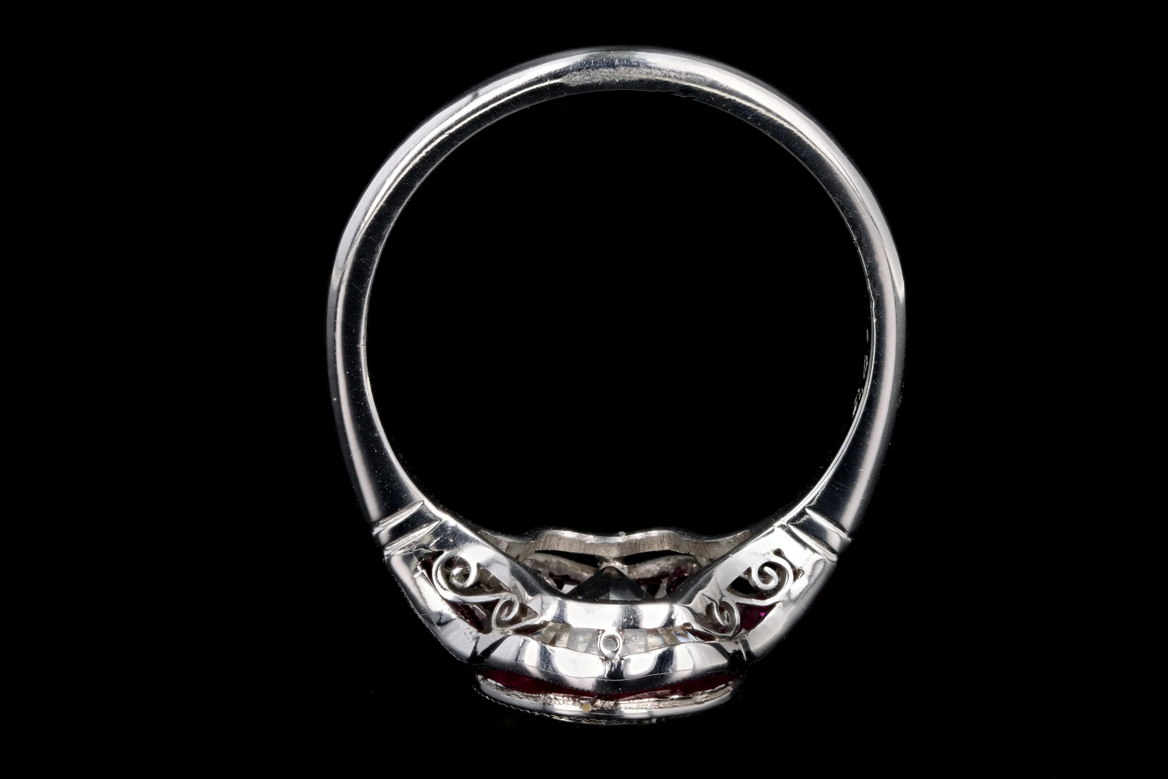 Art Deco Inspired 2.41 Carat Old European Cut Diamond & Natural Ruby Engagement Ring