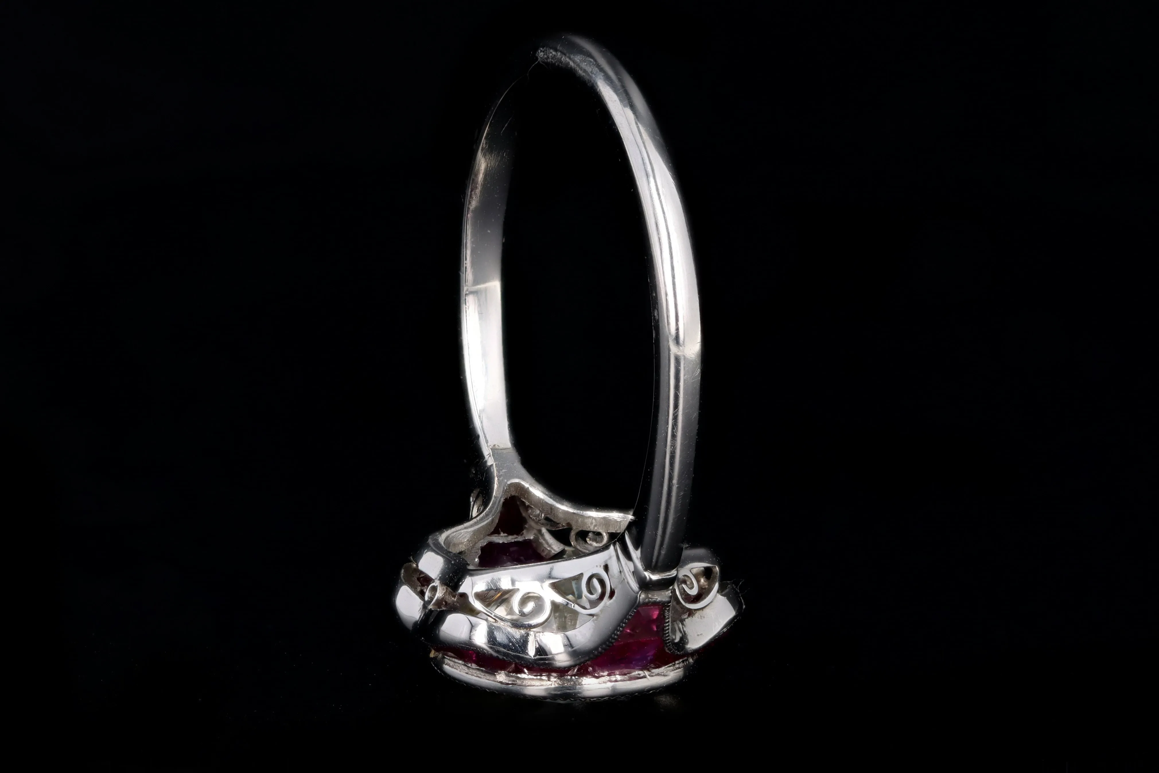 Art Deco Inspired 2.41 Carat Old European Cut Diamond & Natural Ruby Engagement Ring