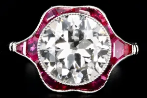 Art Deco Inspired 2.41 Carat Old European Cut Diamond & Natural Ruby Engagement Ring