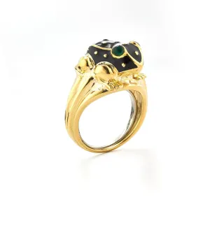 Baby Frog Ring, Black Enamel