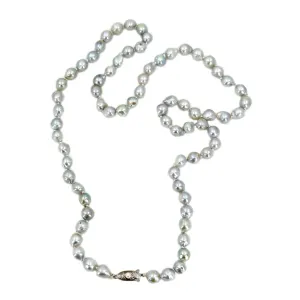 Baroque Silver Blue Vintage Mid Century Japanese Saltwater Cultured Akoya Pearl Necklace - Silver 27.50 Inch