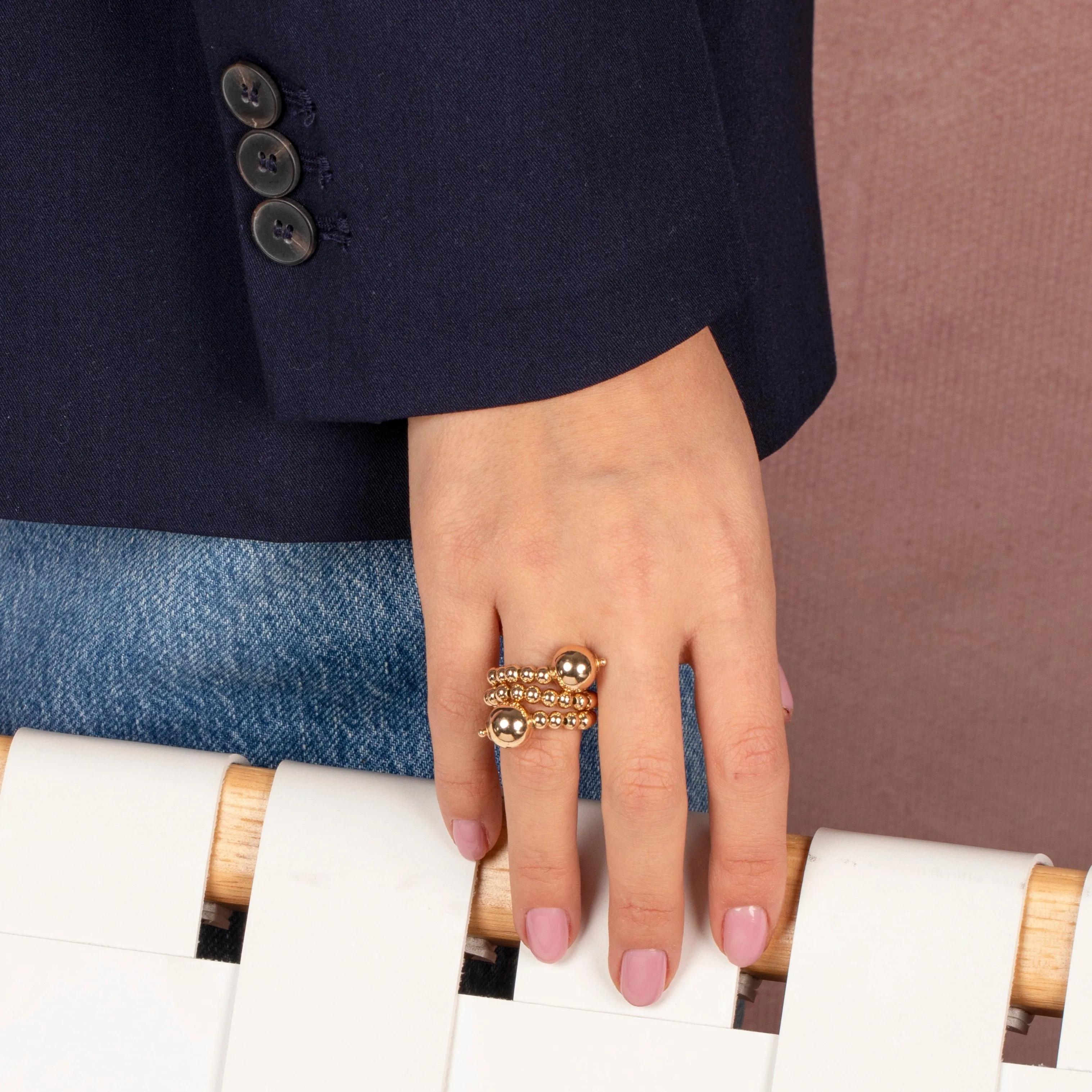 Beaded Ball Double Looped Ring