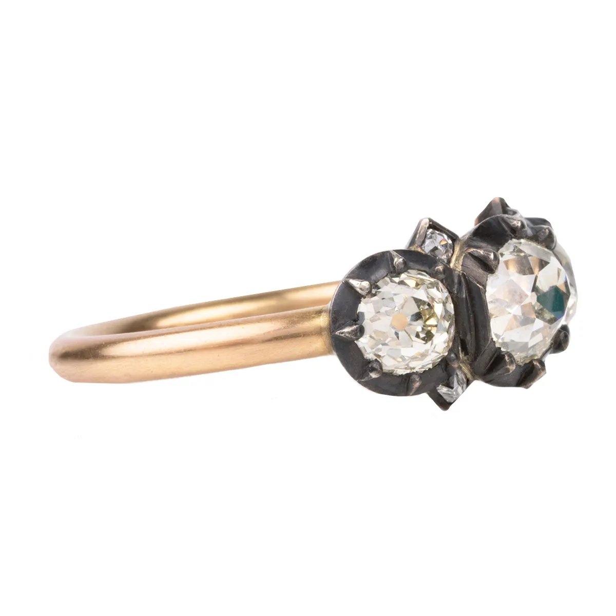 Bell & Bird Cutaway Silver on Gold Multi Stone Diamond Ring