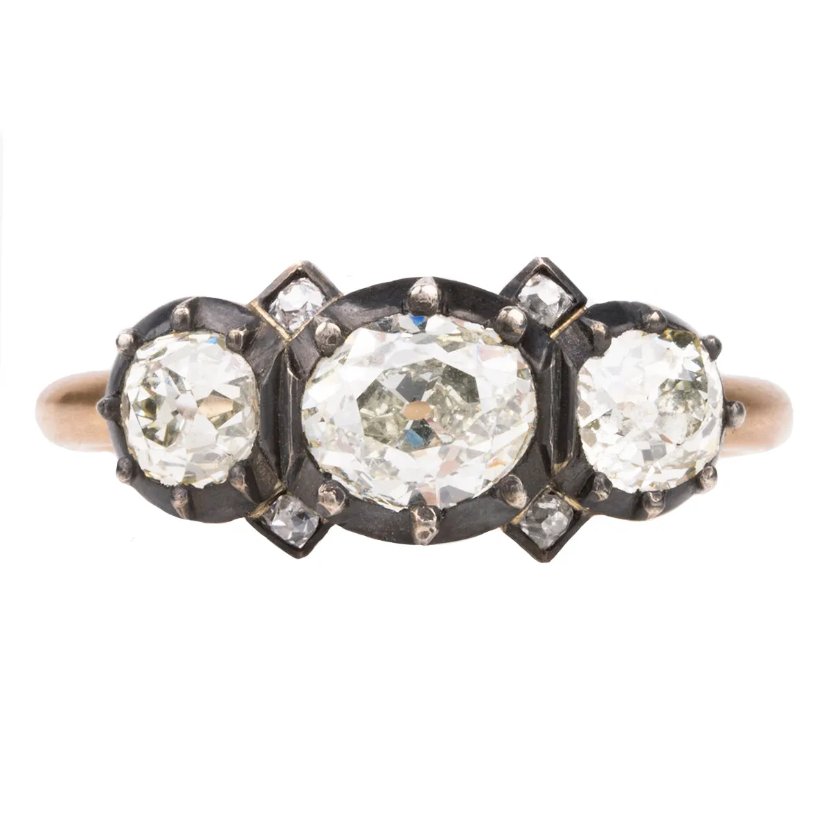 Bell & Bird Cutaway Silver on Gold Multi Stone Diamond Ring