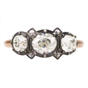 Bell & Bird Cutaway Silver on Gold Multi Stone Diamond Ring