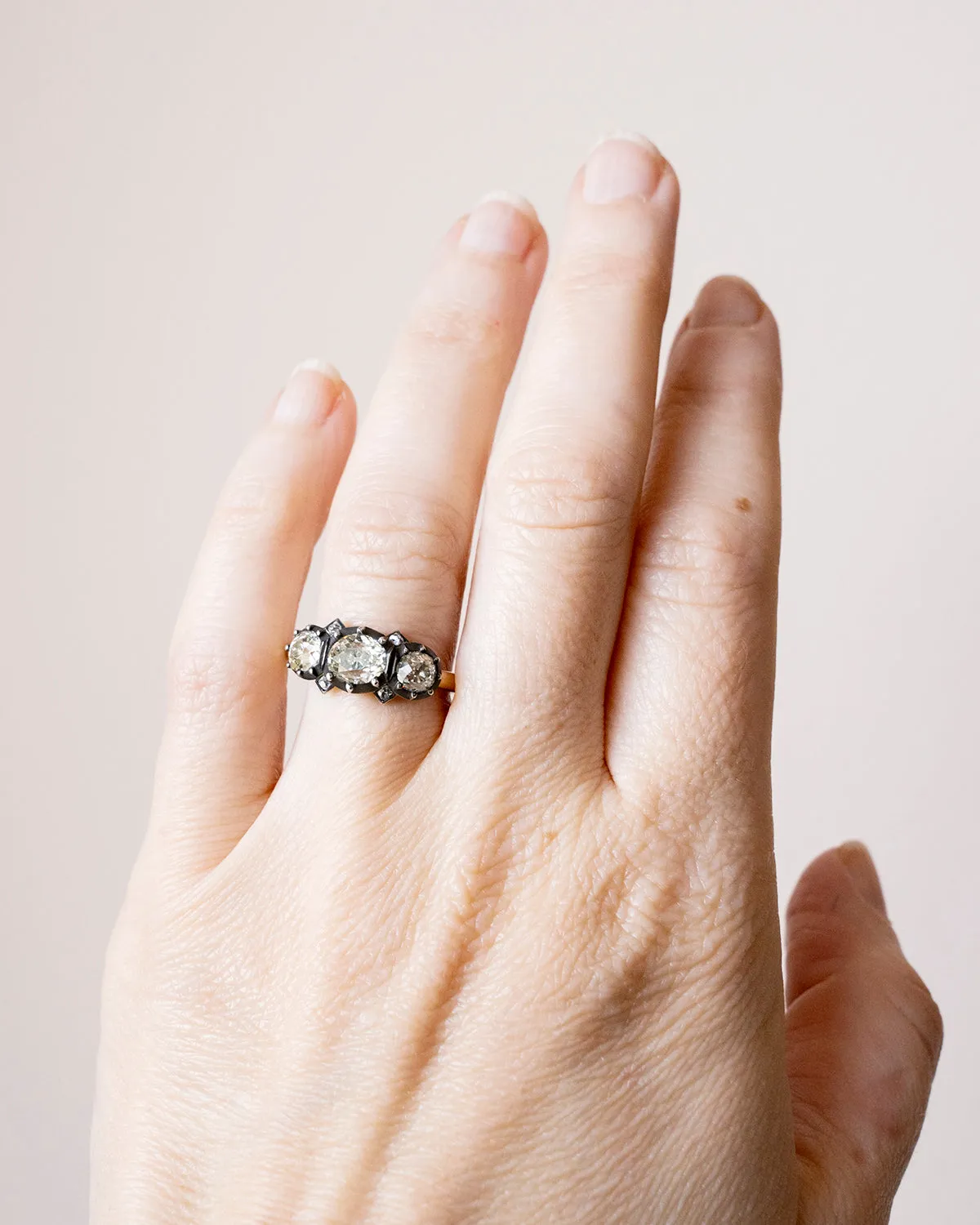 Bell & Bird Cutaway Silver on Gold Multi Stone Diamond Ring
