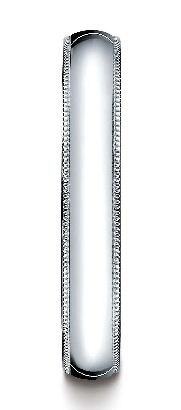 Benchmark 10K White Gold 4mm Slightly Domed Standard Comfort-Fit Wedding Band Ring with Milgrain