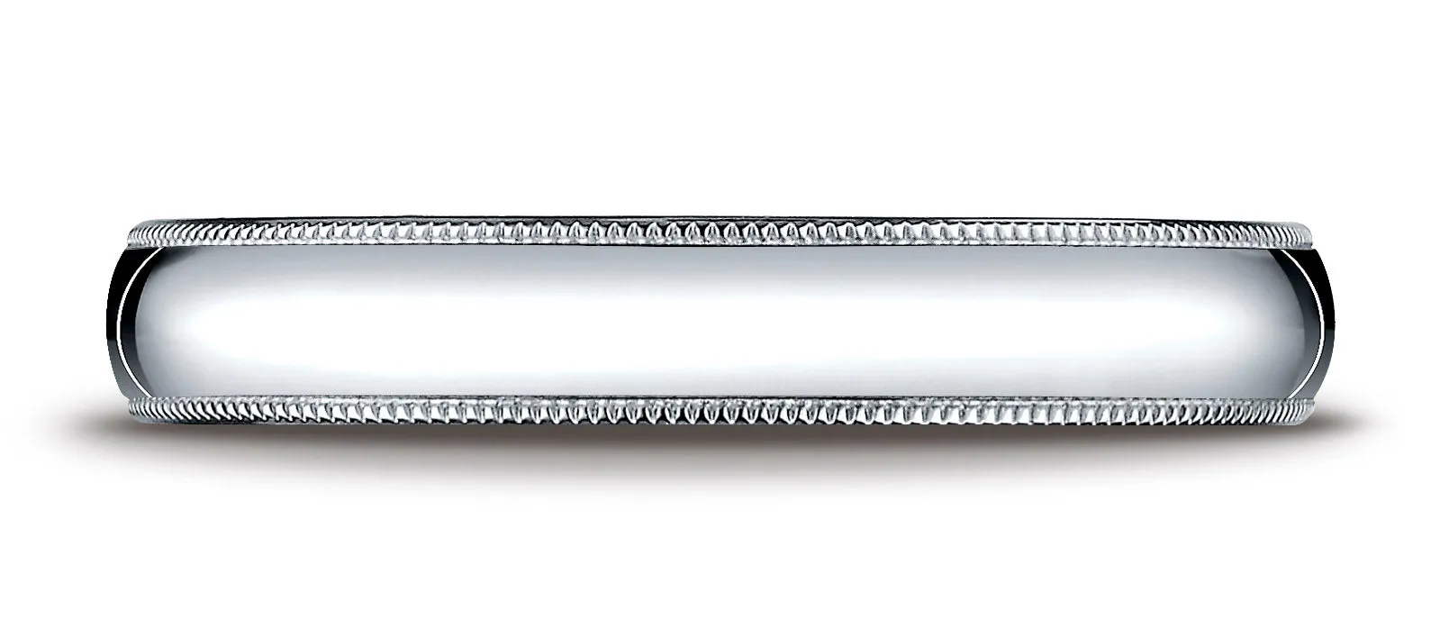 Benchmark 10K White Gold 4mm Slightly Domed Standard Comfort-Fit Wedding Band Ring with Milgrain