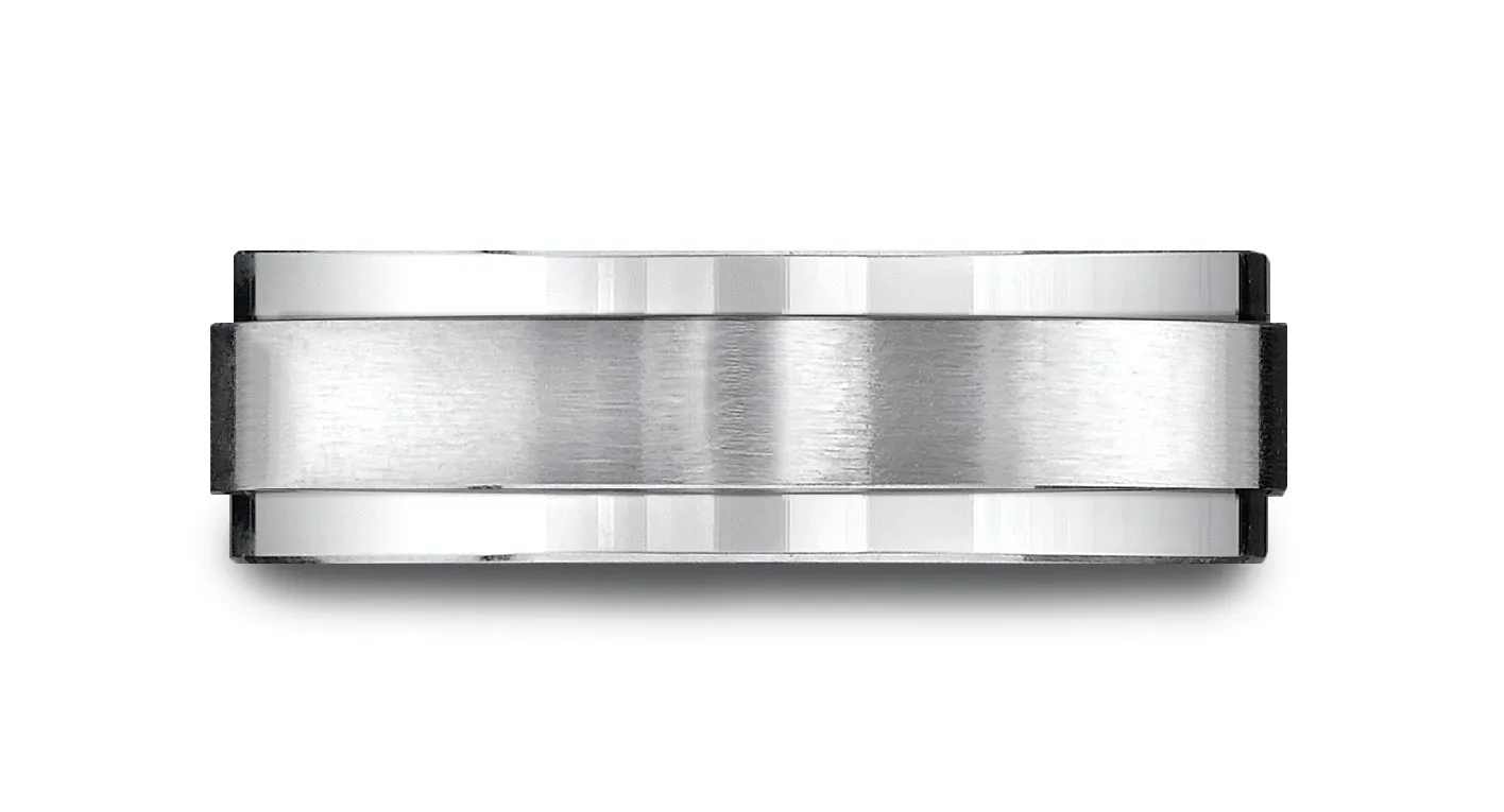Benchmark 10k White Gold 7mm Comfort-Fit Satin-Finished w/ High Polish Drop Edge Carved Design Band (4-15)