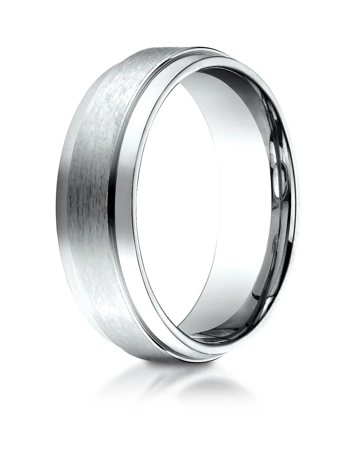 Benchmark 10k White Gold 7mm Comfort-Fit Satin-Finished w/ High Polish Drop Edge Carved Design Band (4-15)