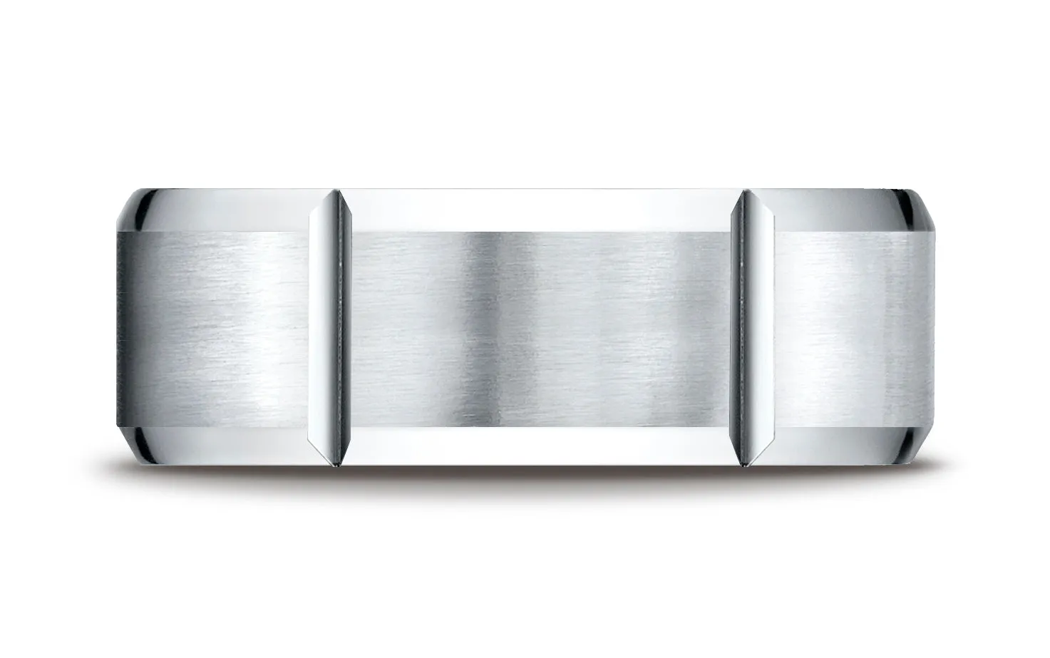 Benchmark 10K White Gold 8mm Comfort-Fit Satin-Finished Grooves Carved Design Wedding Band Ring