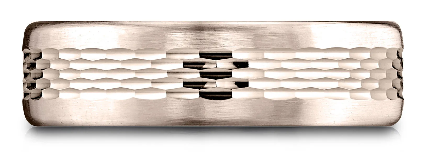Benchmark 14k Rose Gold 6.5mm Comfort-Fit Mesh Center Satin Finish Edge Design Band, (Sizes 4-14)