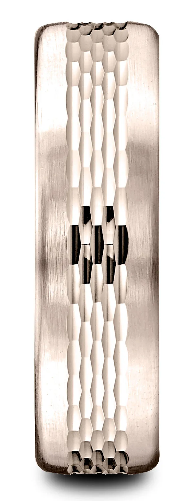Benchmark 14k Rose Gold 6.5mm Comfort-Fit Mesh Center Satin Finish Edge Design Band, (Sizes 4-14)