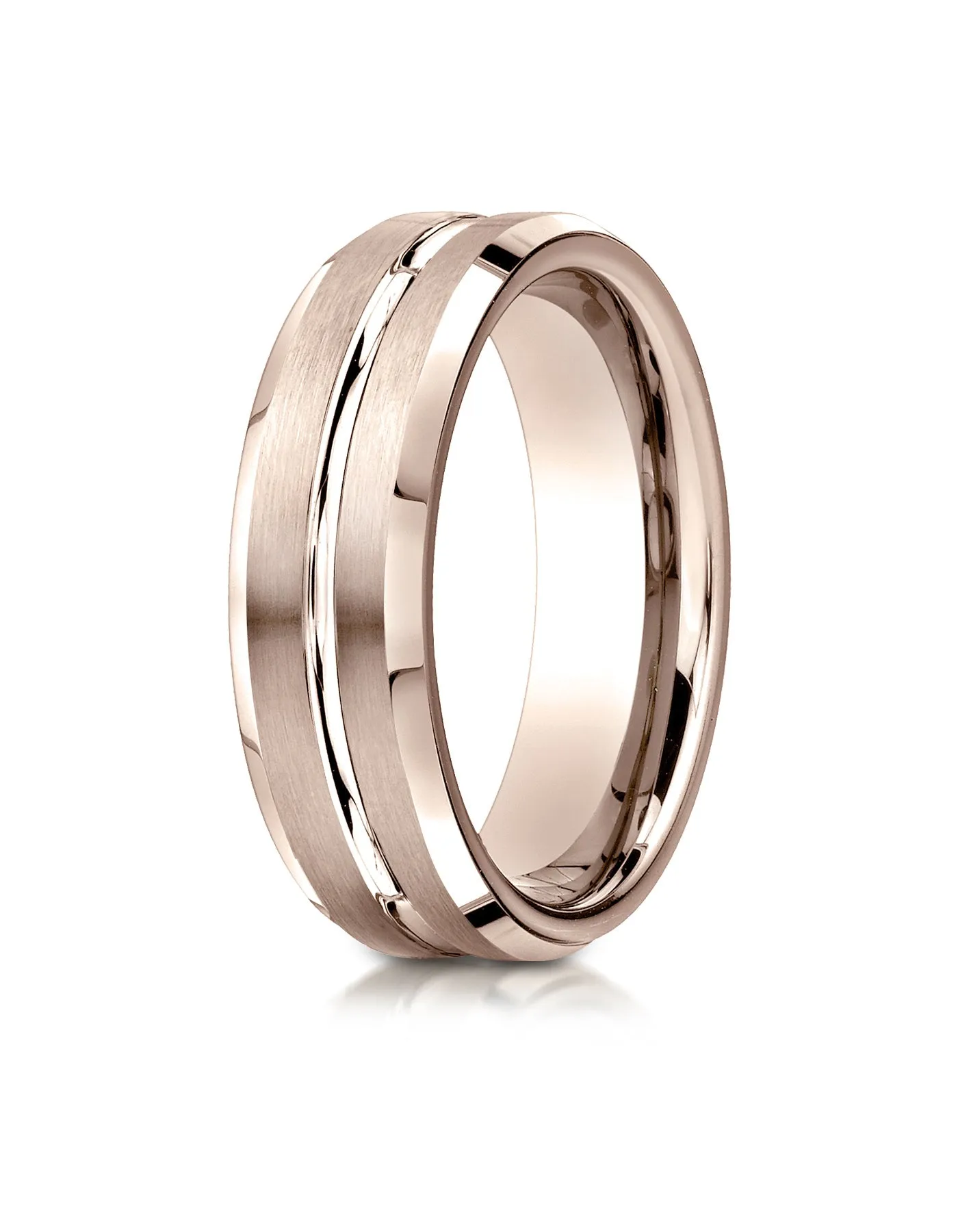 Benchmark 14K Rose Gold 6mm Comfort-Fit Satin-Finished with High Polished Cut Carved Design Wedding Band
