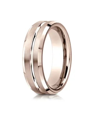 Benchmark 14K Rose Gold 6mm Comfort-Fit Satin-Finished with High Polished Cut Carved Design Wedding Band