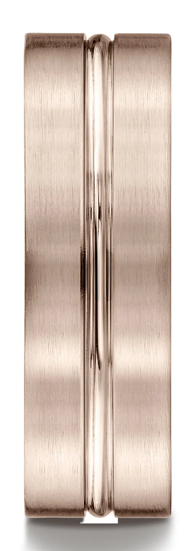 Benchmark 14k Rose Gold 7mm Comfort-Fit Satin-Finished w/ High Polish Center Cut Carved Design Band (4-15)