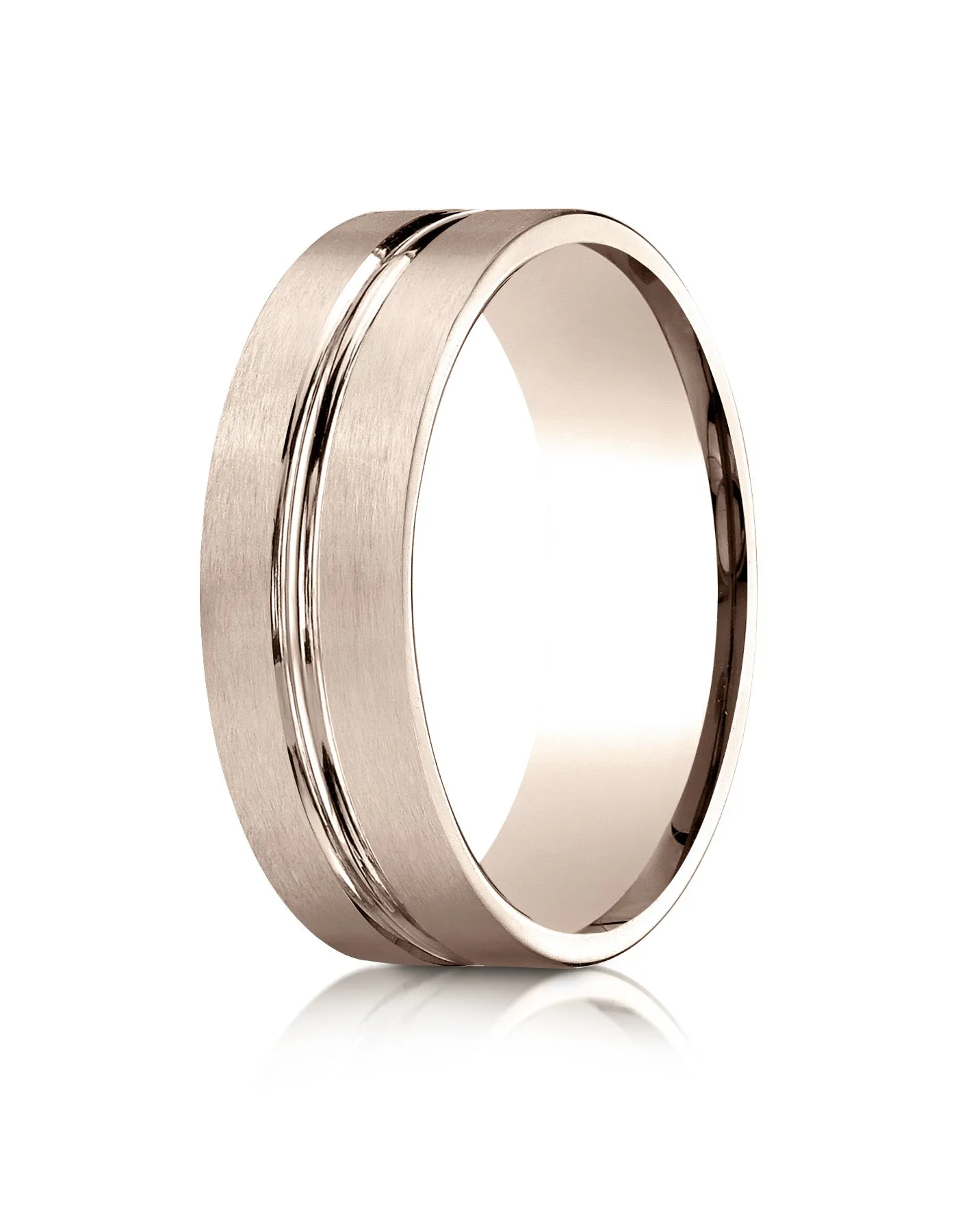 Benchmark 14k Rose Gold 7mm Comfort-Fit Satin-Finished w/ High Polish Center Cut Carved Design Band (4-15)
