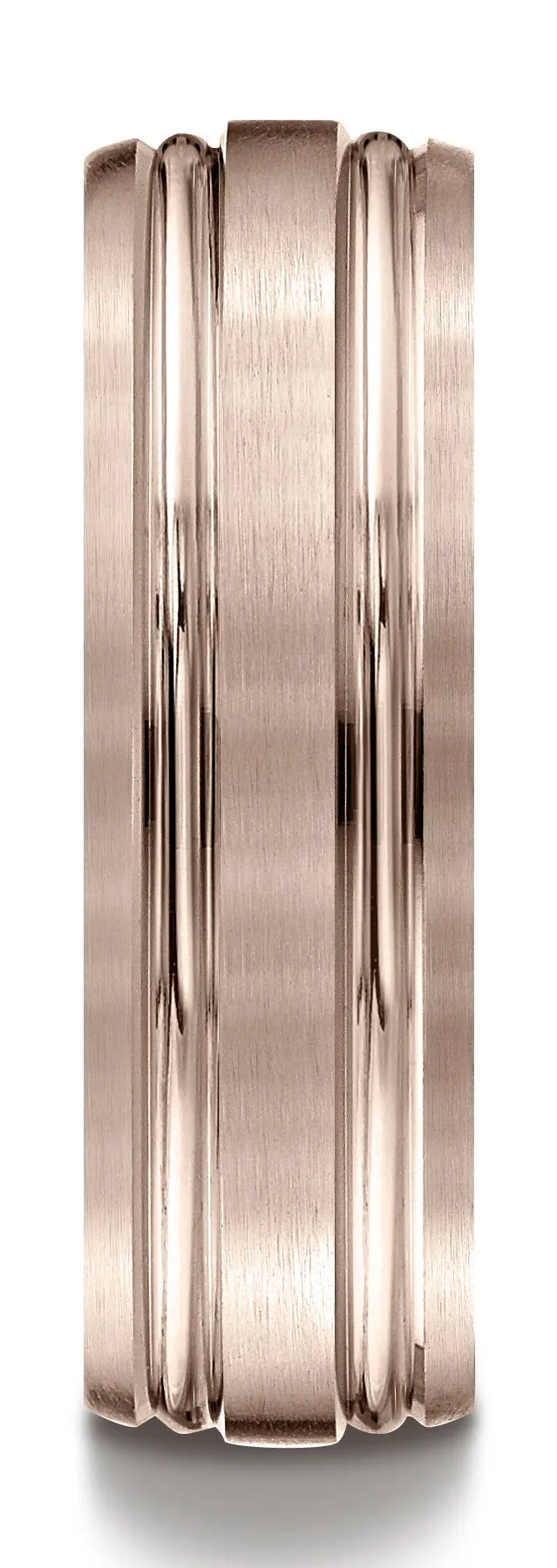 Benchmark 14K Rose Gold 7mm Comfort-Fit Satin-Finished w/ Parallel Grooves Carved Design Band, (4-15)