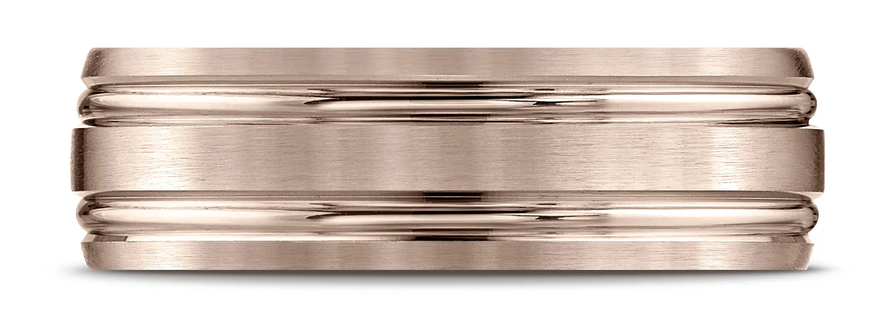 Benchmark 14K Rose Gold 7mm Comfort-Fit Satin-Finished w/ Parallel Grooves Carved Design Band, (4-15)