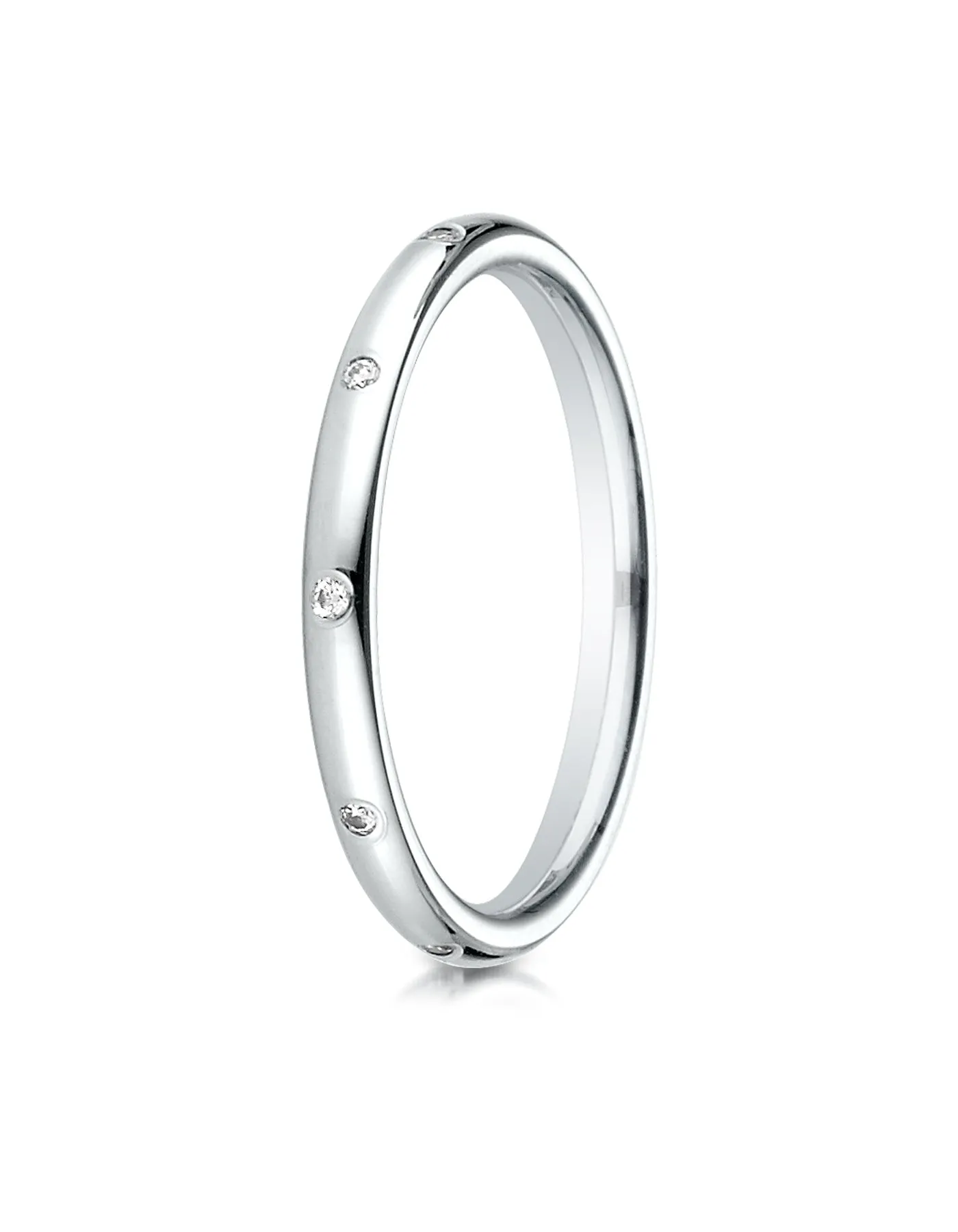 Benchmark 14K White Gold 2mm Comfort-Fit Burnish Set 10-Stone Diamond Eternity Wedding Band (0.10 ct.)