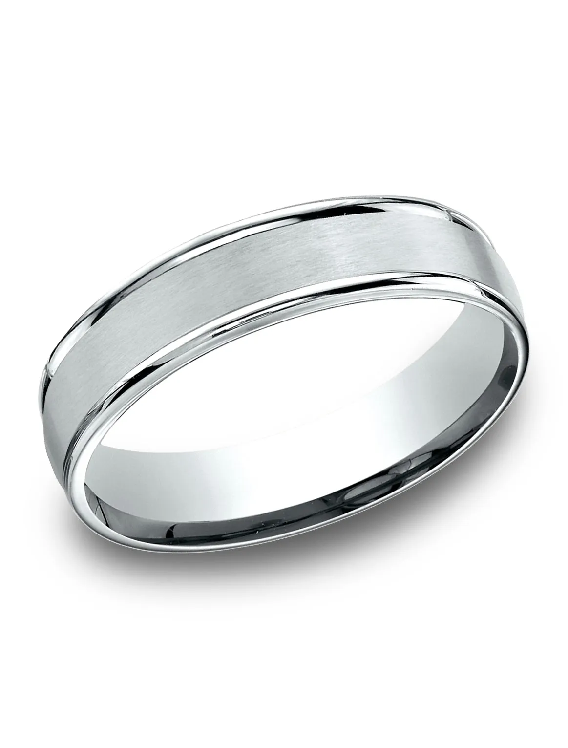 Benchmark 14k White Gold 5mm Comfort-Fit Satin Finish, Polished Round Edge Carved Design Band (4-15)