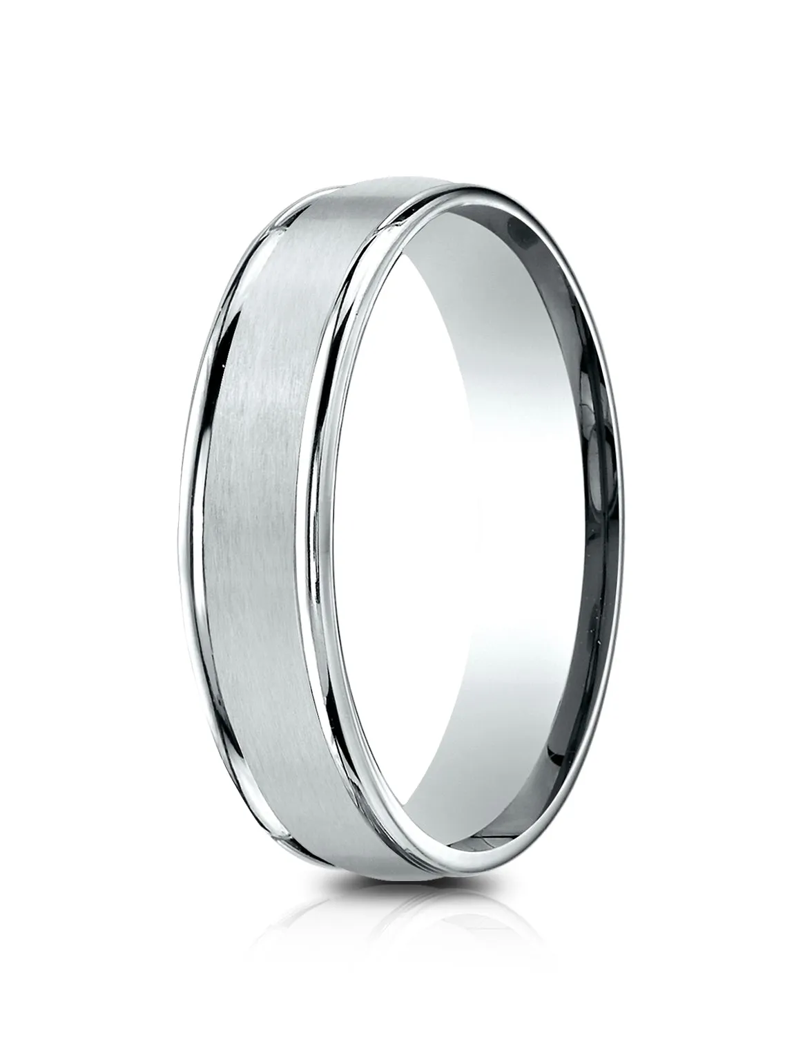 Benchmark 14k White Gold 5mm Comfort-Fit Satin Finish, Polished Round Edge Carved Design Band (4-15)