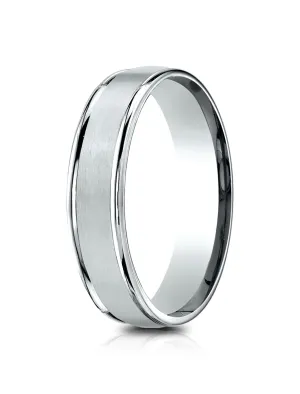 Benchmark 14k White Gold 5mm Comfort-Fit Satin Finish, Polished Round Edge Carved Design Band (4-15)