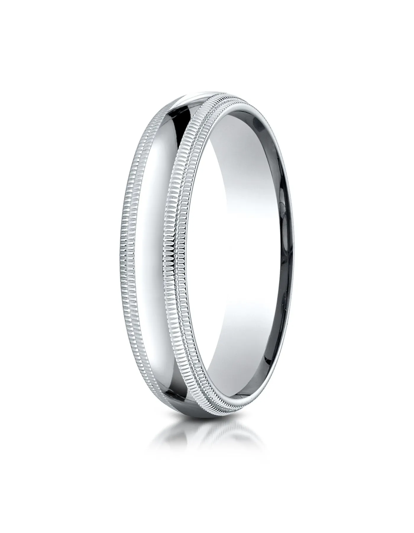 Benchmark 14K White Gold 5mm Slightly Domed Standard Comfort-Fit Wedding Band Ring with Double Milgrain