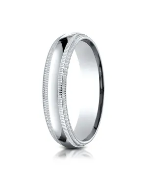 Benchmark 14K White Gold 5mm Slightly Domed Standard Comfort-Fit Wedding Band Ring with Double Milgrain