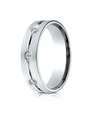 Benchmark 14K White Gold 6mm Comfort-Fit Etched Burnish Set 3-Stone Channel Set Diamond Ring (0.18 ct.)
