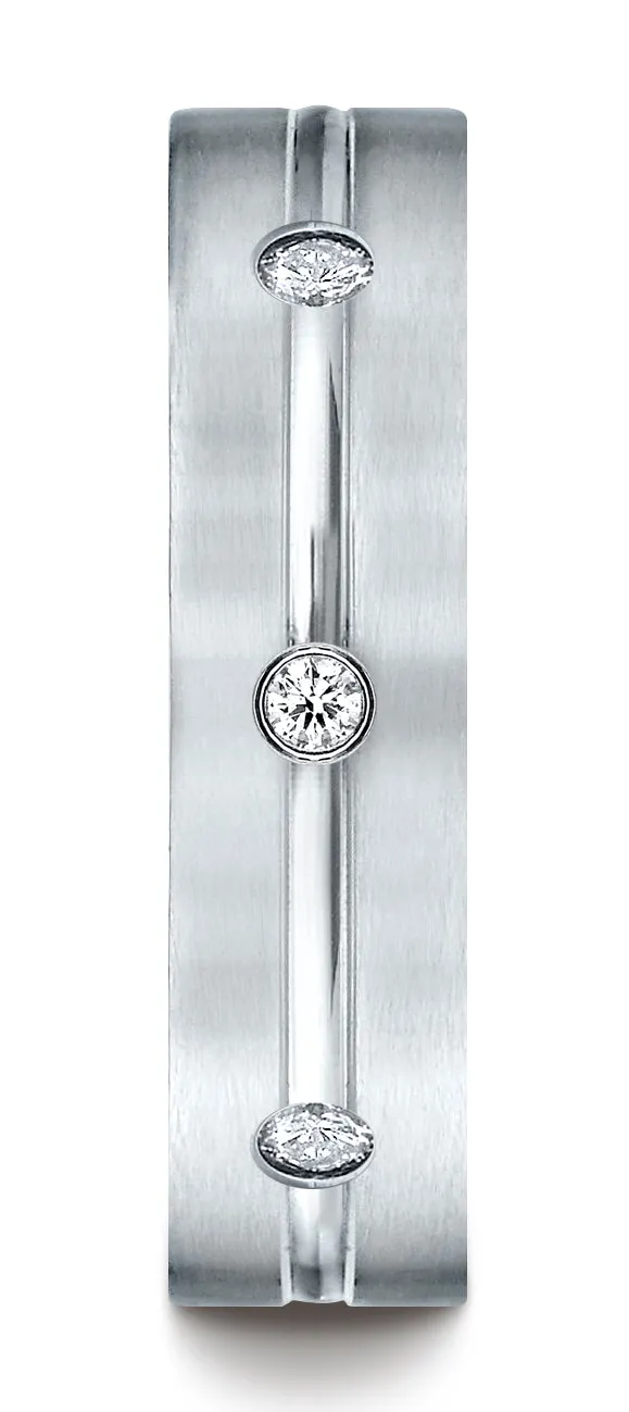Benchmark 14K White Gold 6mm Comfort-Fit Etched Burnish Set 3-Stone Channel Set Diamond Ring (0.18 ct.)