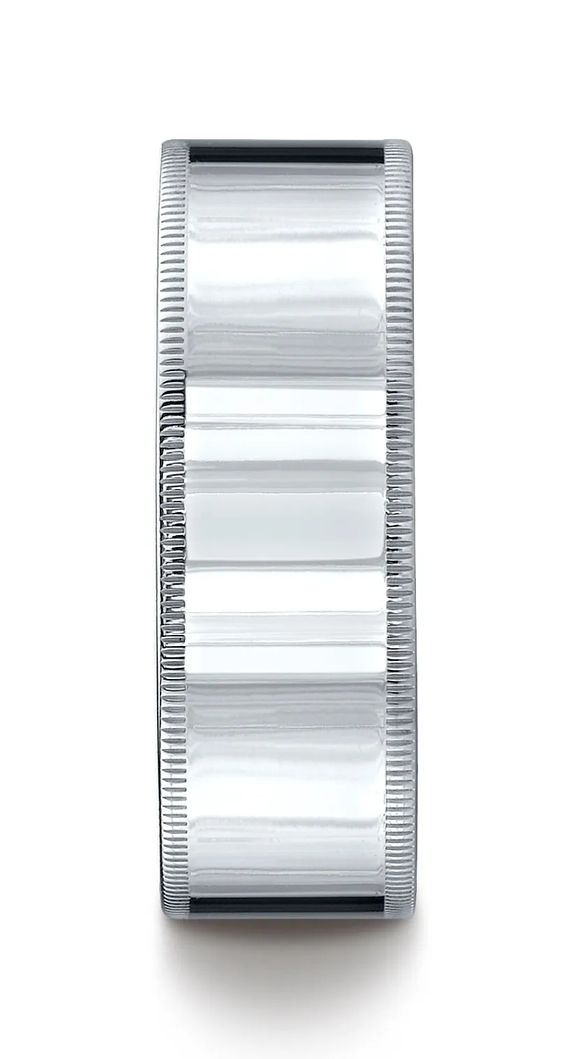 Benchmark 18K White Gold 8mm Flat Comfort-Fit Wedding Band Ring with Milgrain (Sizes 4 - 15 )