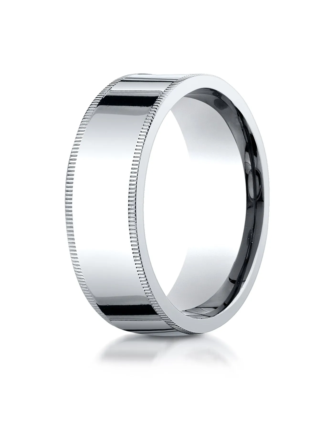 Benchmark 18K White Gold 8mm Flat Comfort-Fit Wedding Band Ring with Milgrain (Sizes 4 - 15 )