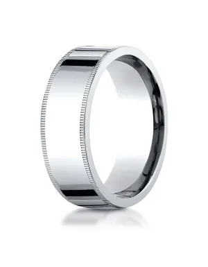 Benchmark 18K White Gold 8mm Flat Comfort-Fit Wedding Band Ring with Milgrain (Sizes 4 - 15 )