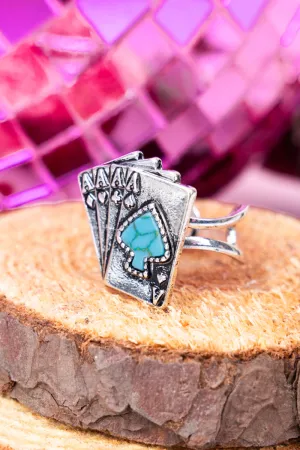 Bet On It Western Silvertone Cuff Ring