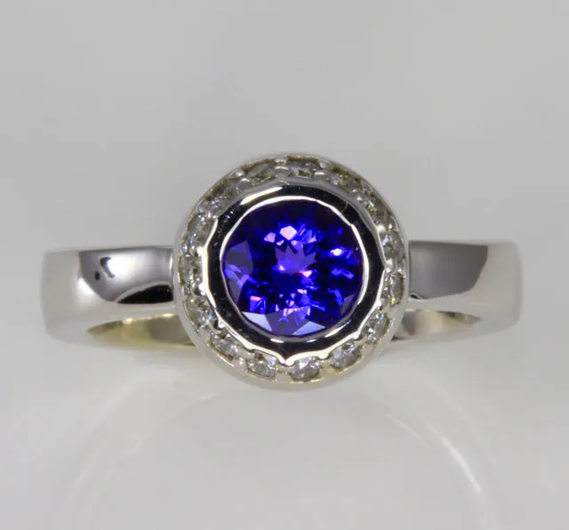 Bezel Set Tanzanite Accented by Fine Diamonds Ring