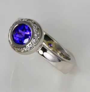 Bezel Set Tanzanite Accented by Fine Diamonds Ring
