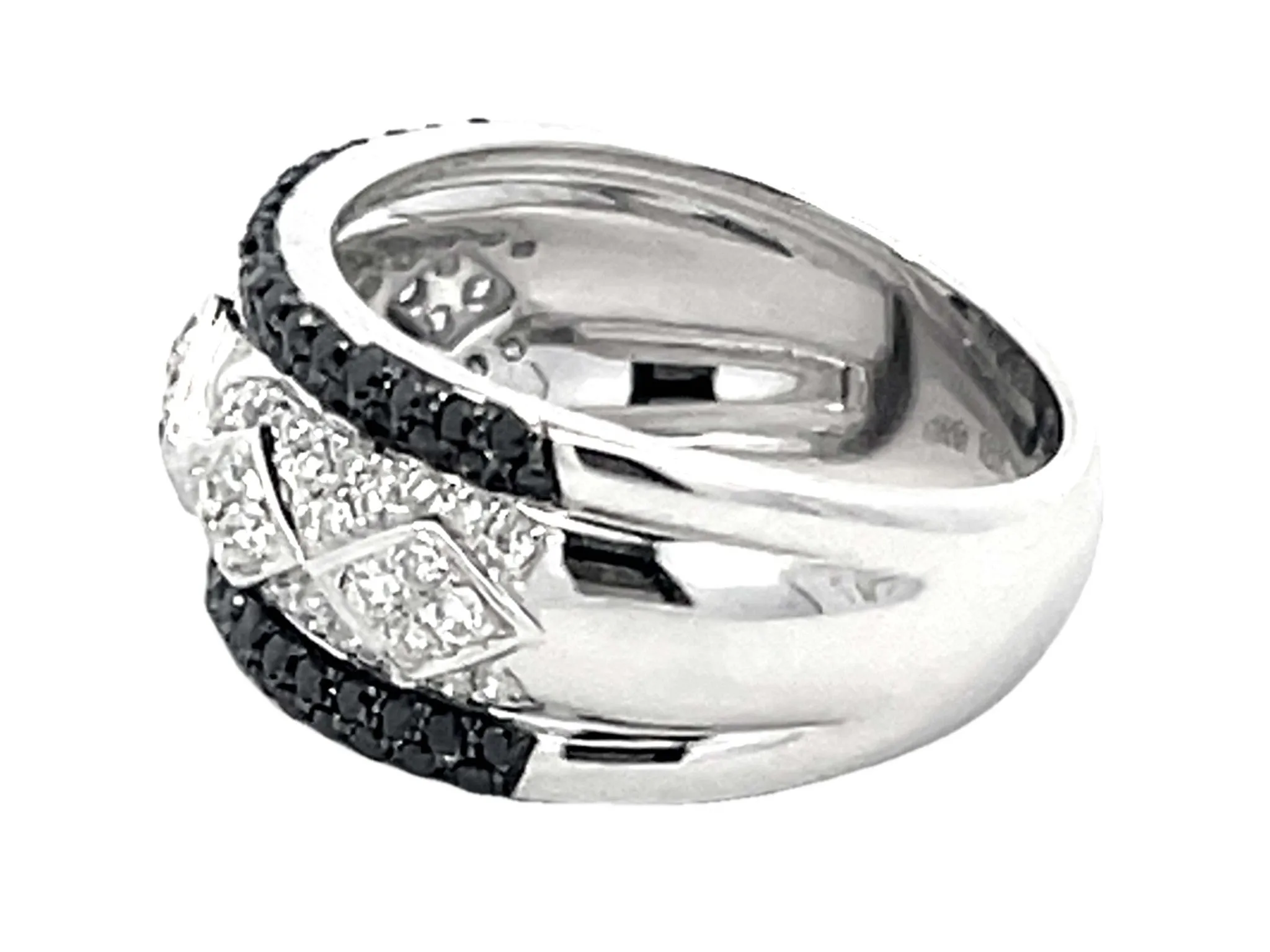 Black and White Diamond Wide Band Ring 18k White Gold