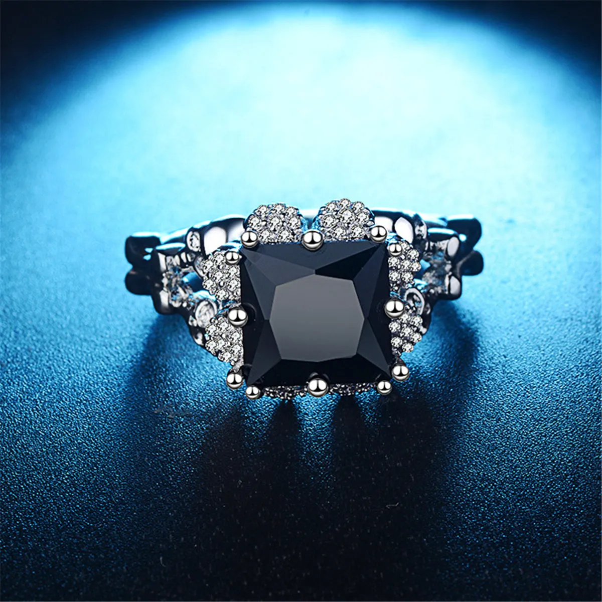 Black Crystal & Cubic Zirconia Skull Ring