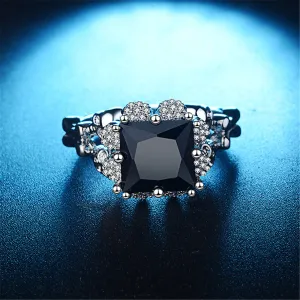 Black Crystal & Cubic Zirconia Skull Ring