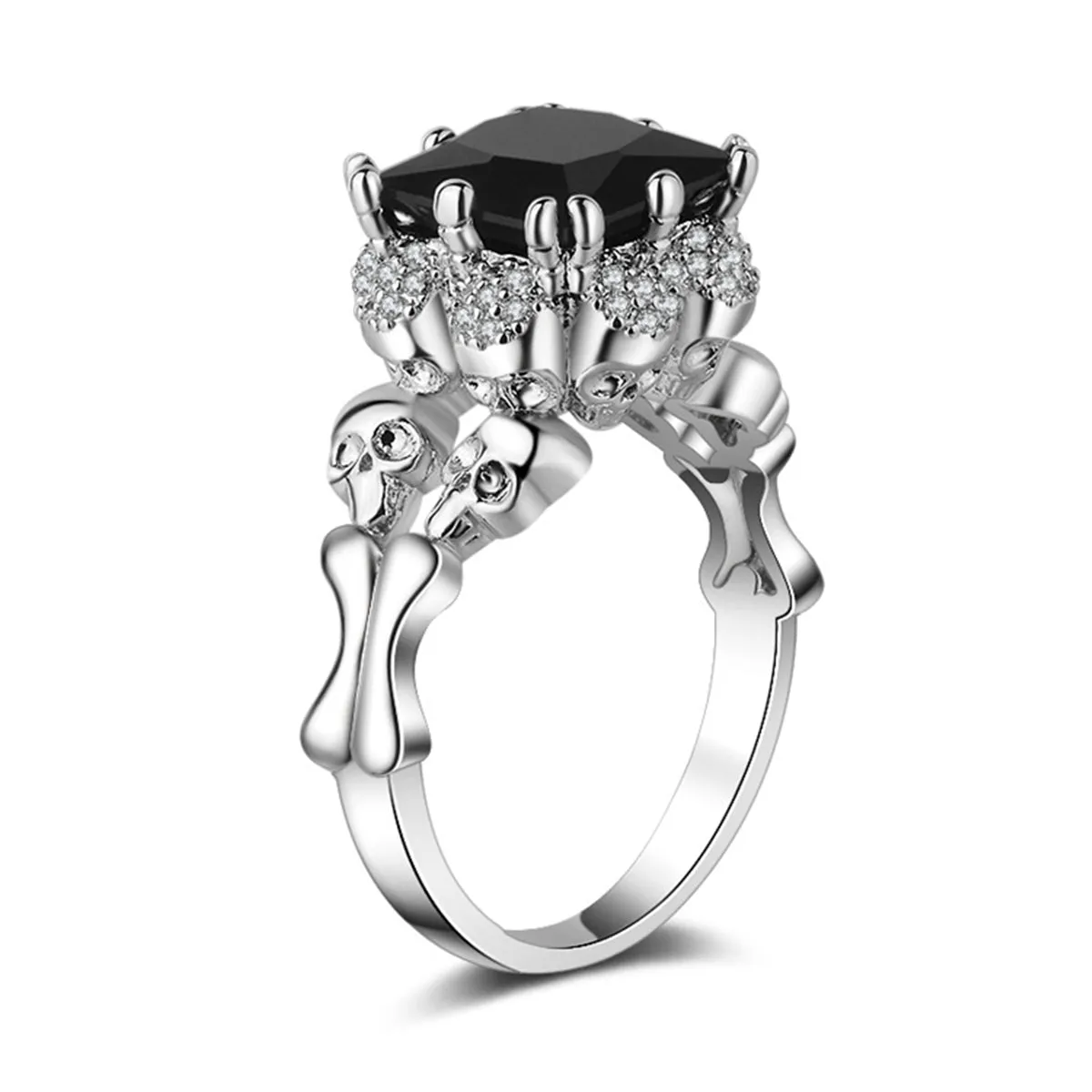 Black Crystal & Cubic Zirconia Skull Ring