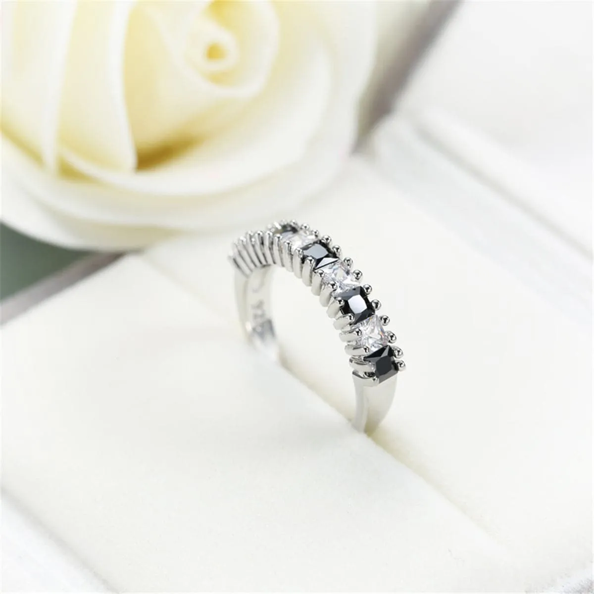 Black Crystal Princess-Cut Line Ring