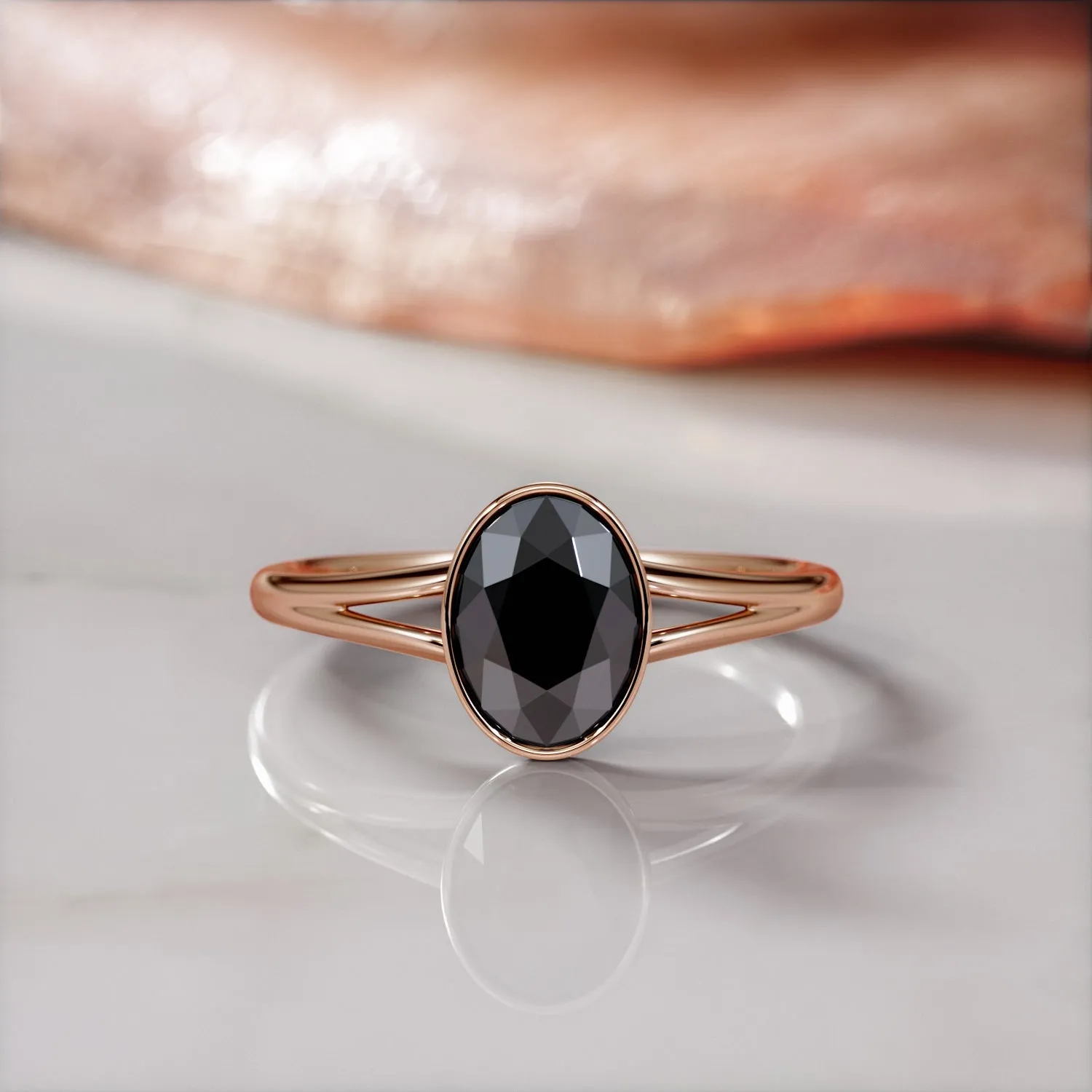 Black Heart  Split Shank  Natural Black Diamond Oval Engagement Ring
