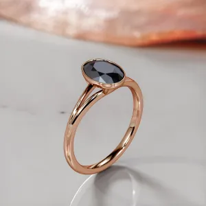 Black Heart  Split Shank  Natural Black Diamond Oval Engagement Ring