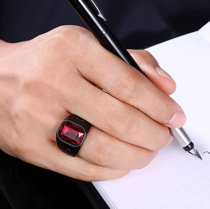 Black Red Stone Shield Ring