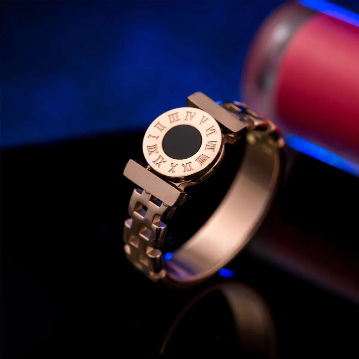 Black Shell & 18K Rose Gold-Plated Roman Numeral Great Wall Ring