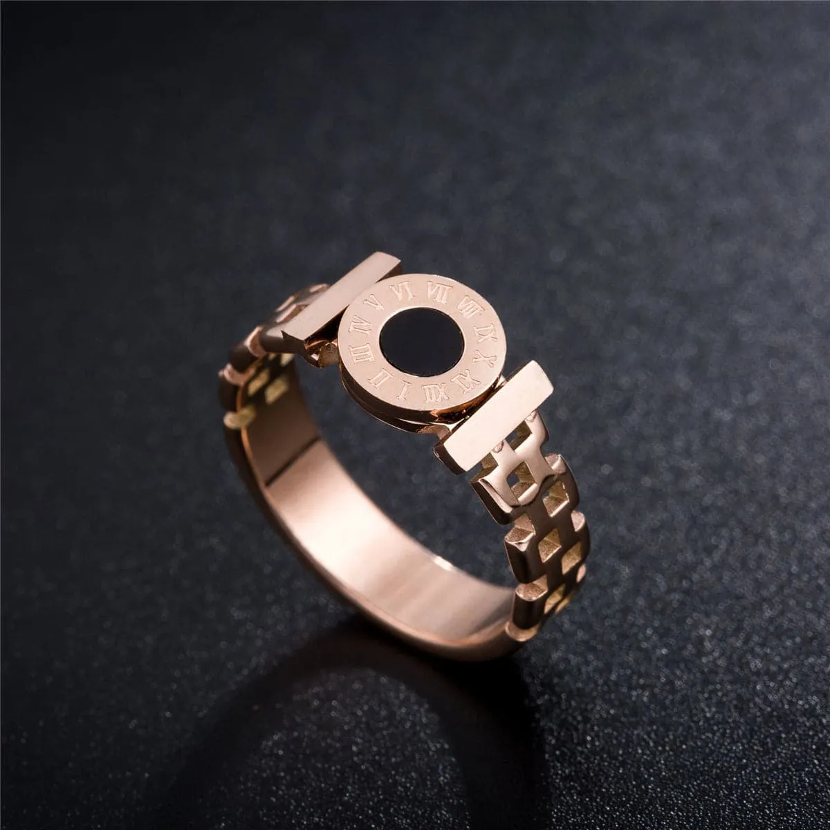 Black Shell & 18K Rose Gold-Plated Roman Numeral Great Wall Ring